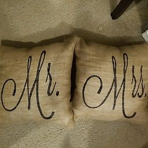 Mr. & Mrs. Newly-wed Burlap Pillows